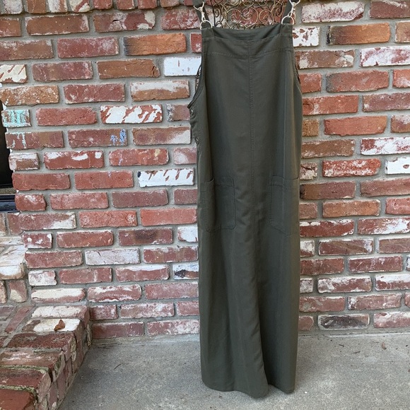 EUC Vintage Olive Green Overall Maxi Dress 90’s Lagenlook Size S - Picture 4 of 12